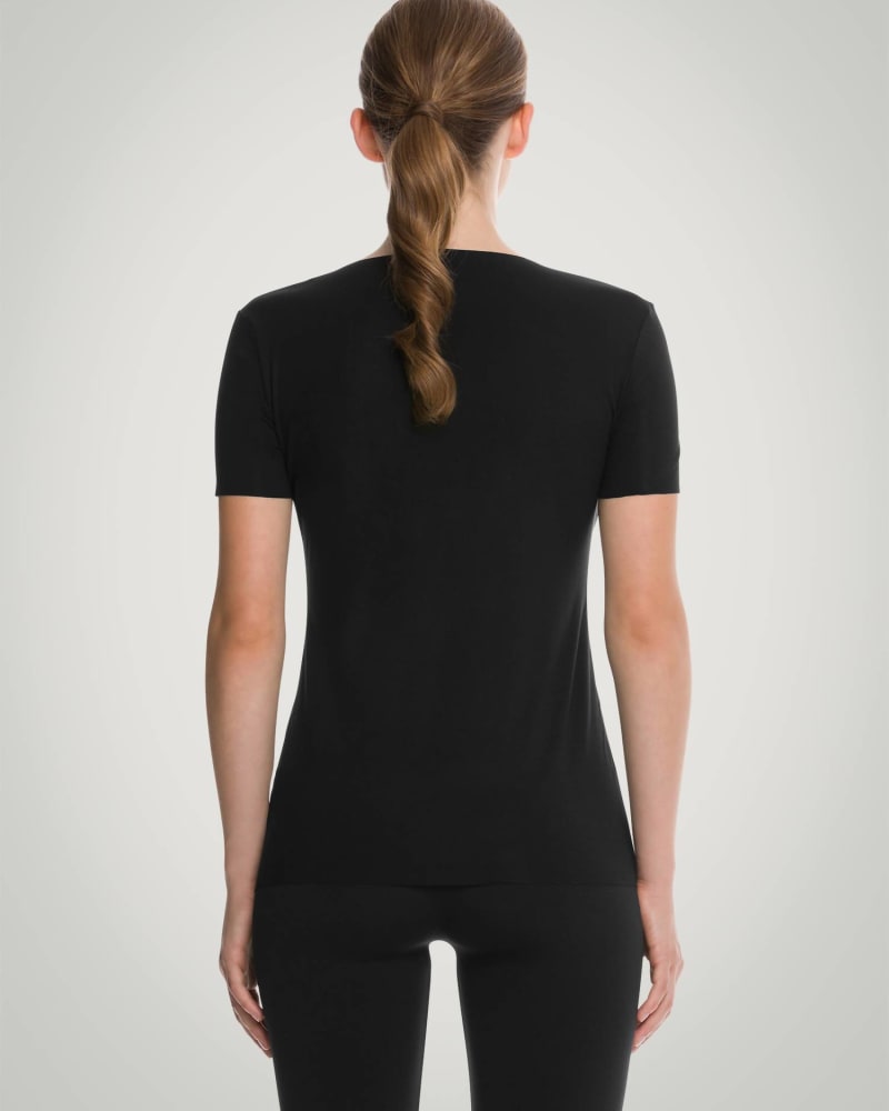 Back of a model wearing a size L Aurora Pure Top in Black in Black by Wolford. | dia_product_style_image_id:332480